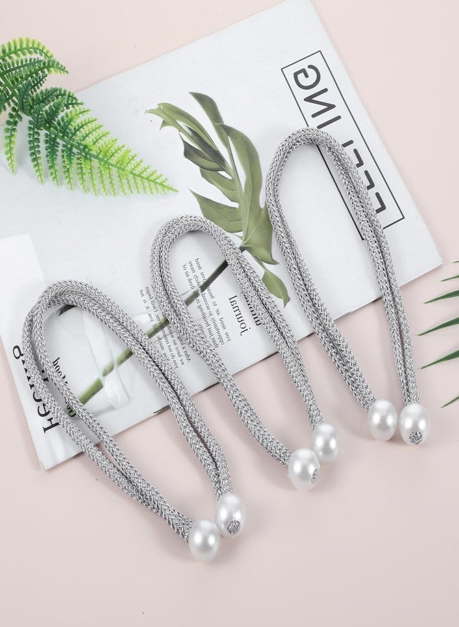 مجموعة كلاسيك سيالي من 8 قطع من أربطة الستائر، أربطة ستائر قابلة للتعديل، أربطة ستائر فضية اللون مزينة بخرز لؤلؤي، مناسبة للمنزل والفندق والمكتب وستائر النوافذ. - Image 4